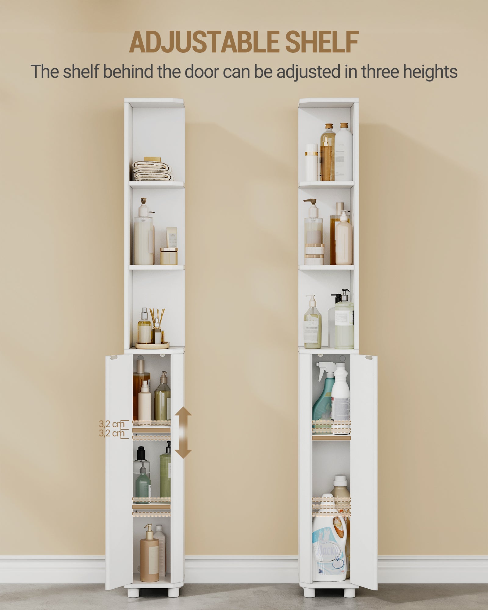 Hzuaneri Tall Bathroom Cabinet, Corner Bathroom Cupboard with 3 Open Shelves and 2 Door, Freestanding White Wooden Corner Shelf Unit for Small Spaces, 20 x 20 x 170 cm, White, BC30003X