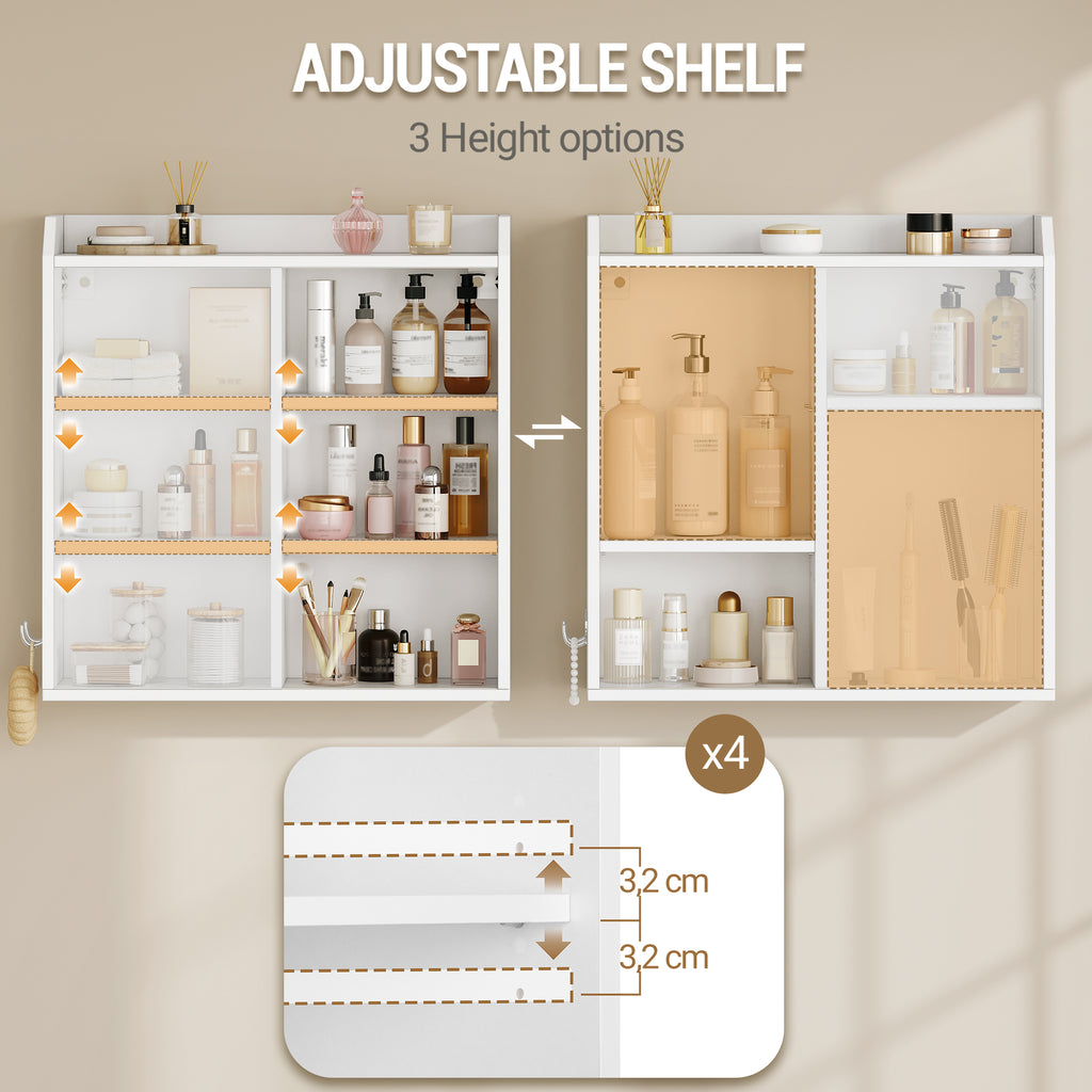 Hzuaneri Wall Cabinet with Adjustable Shelves with Sliding Doors and Open Shelves, Wall Mounted Bathroom Cabinet, 20 x 60 x 60 cm, White BC30203X