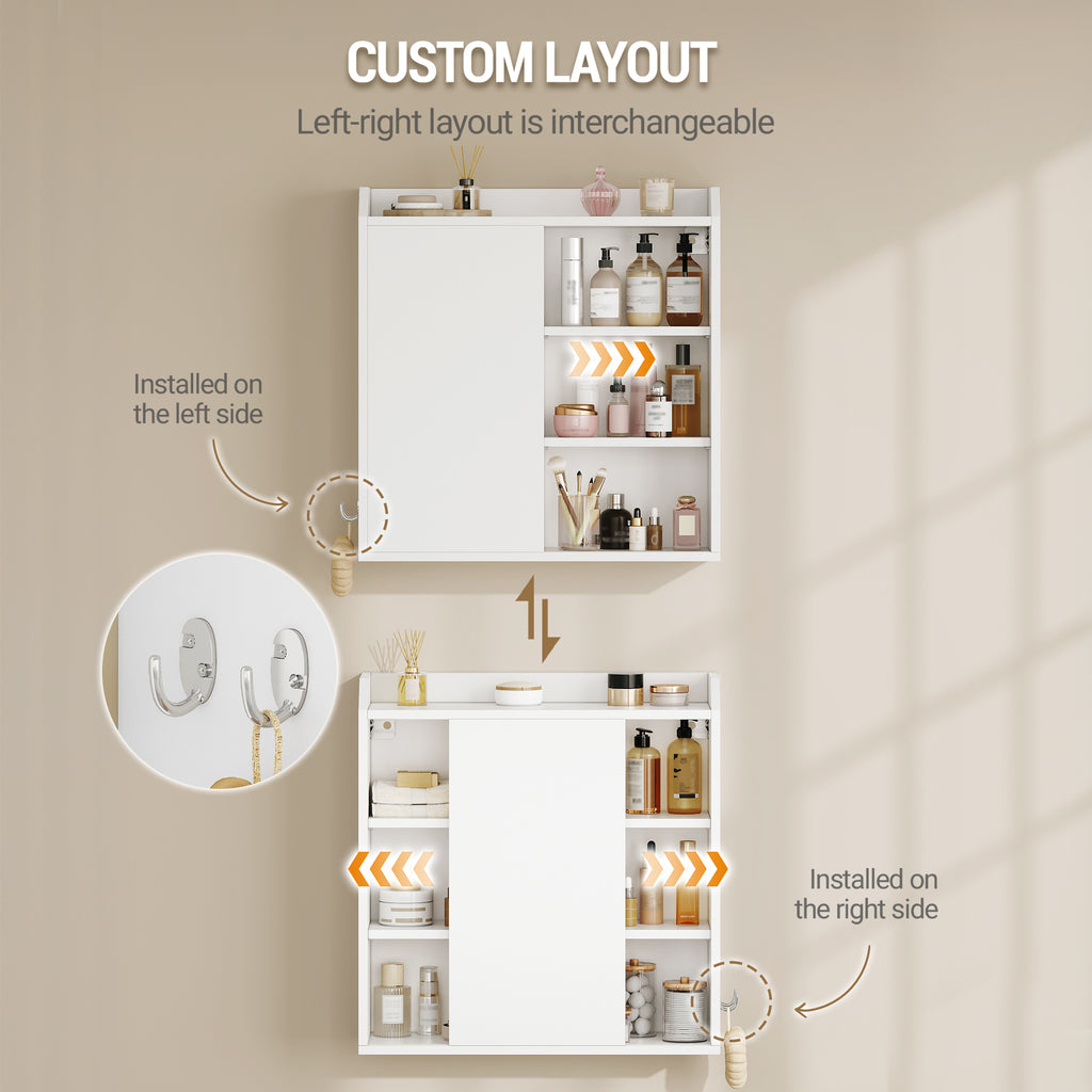 Hzuaneri Wall Cabinet with Adjustable Shelves with Sliding Doors and Open Shelves, Wall Mounted Bathroom Cabinet, 20 x 60 x 60 cm, White BC30203X