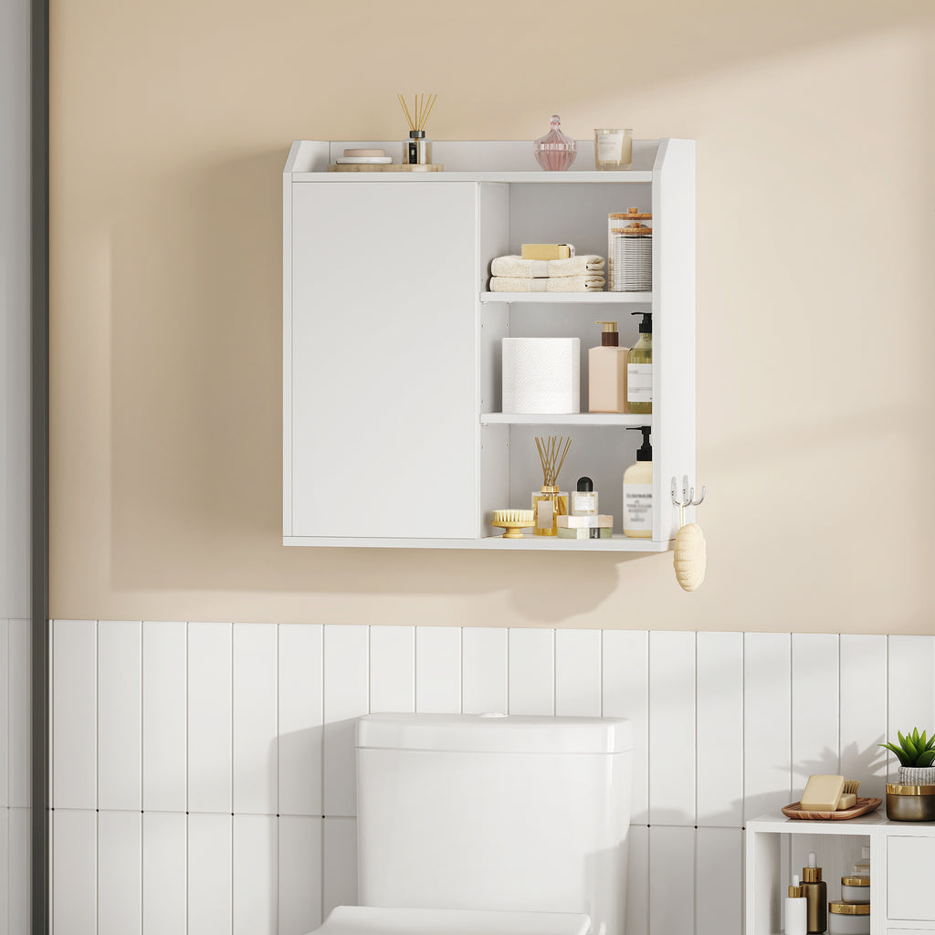 Hzuaneri Wall Cabinet with Adjustable Shelves with Sliding Doors and Open Shelves, Wall Mounted Bathroom Cabinet, 20 x 60 x 60 cm, White BC30203X