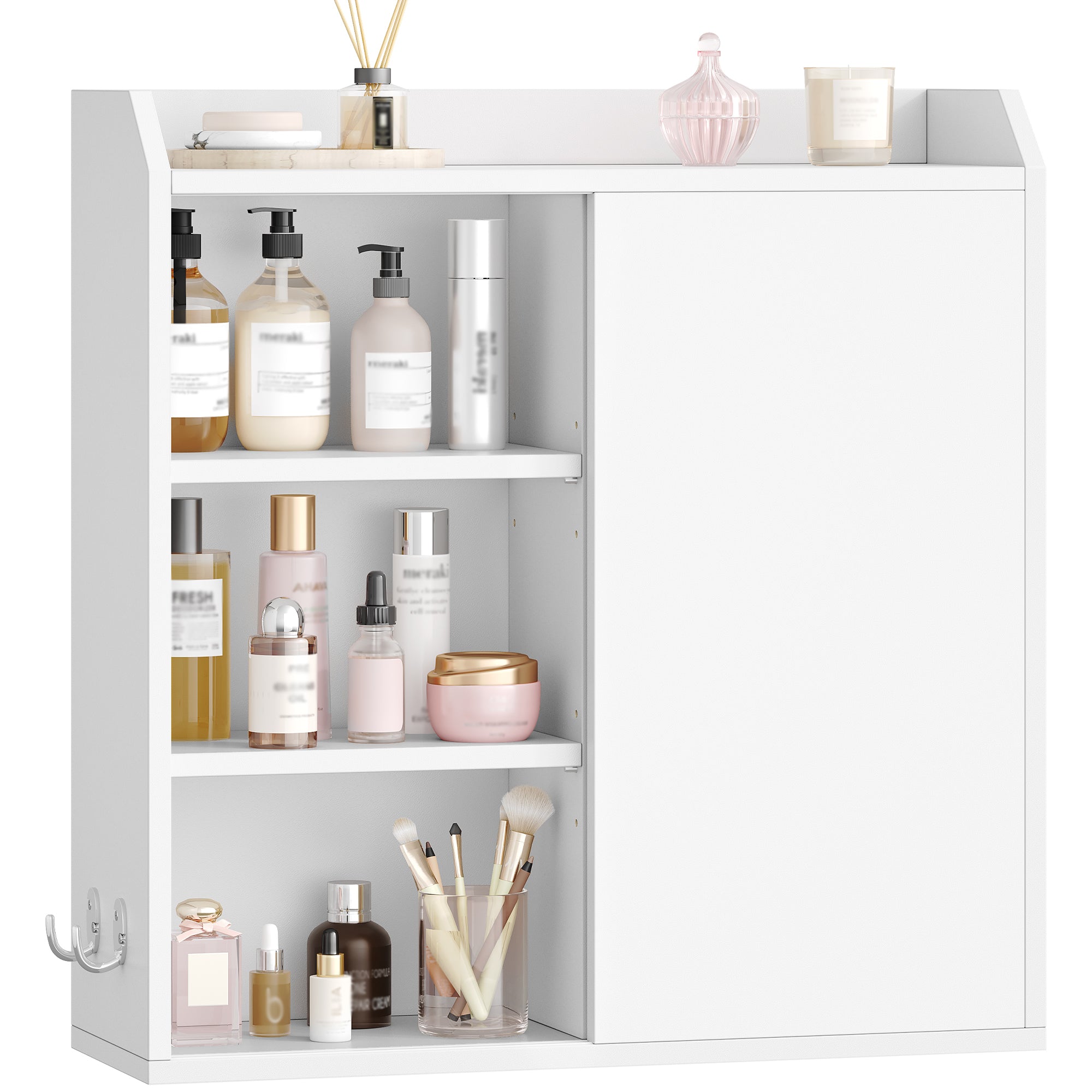 Hzuaneri Wall Cabinet with Adjustable Shelves with Sliding Doors and Open Shelves, Wall Mounted Bathroom Cabinet, 20 x 60 x 60 cm, White BC30203X