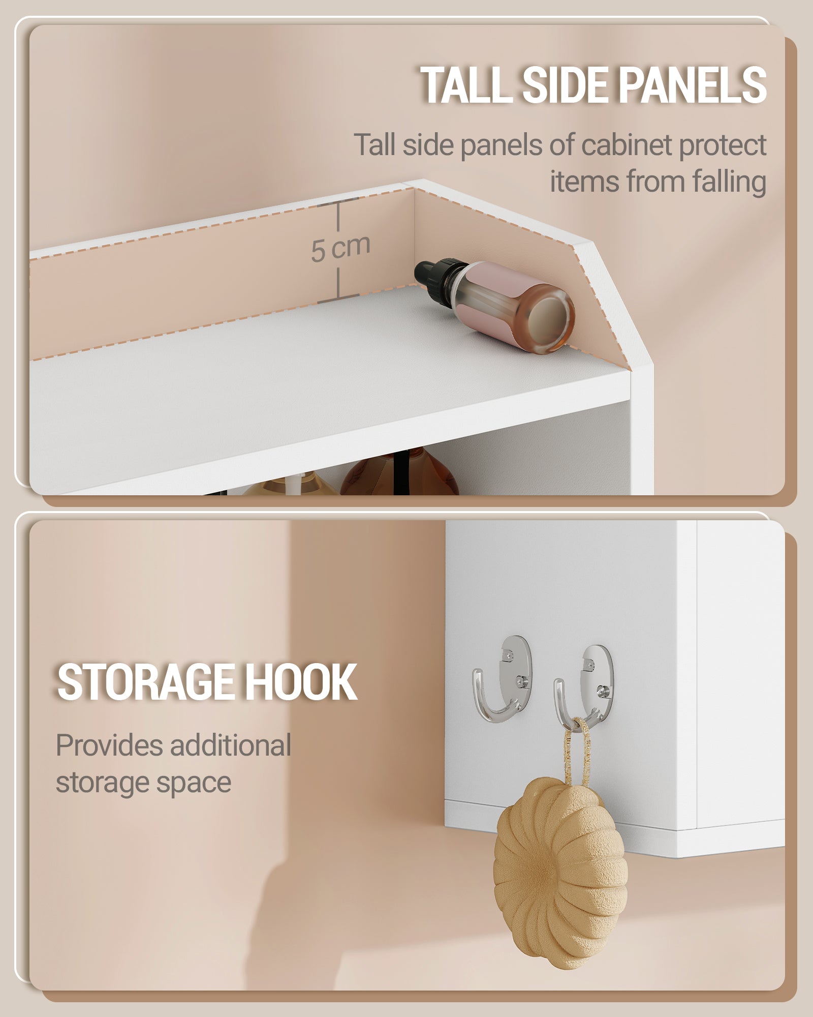 Hzuaneri  Wall Cabinet with Adjustable Shelves with Sliding Doors and Open Shelves, Wall Mounted Bathroom Cabinet, 30 x 60 x 60 cm, White BC30303X