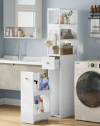 Hzuaneri tall bathroom cabinet, niche cabinet, narrow bathroom cabinet with drawer on casters, 3 open shelf levels, tall cabinet, side cabinet, 40 x 20 x 140 cm, white, BC32003W