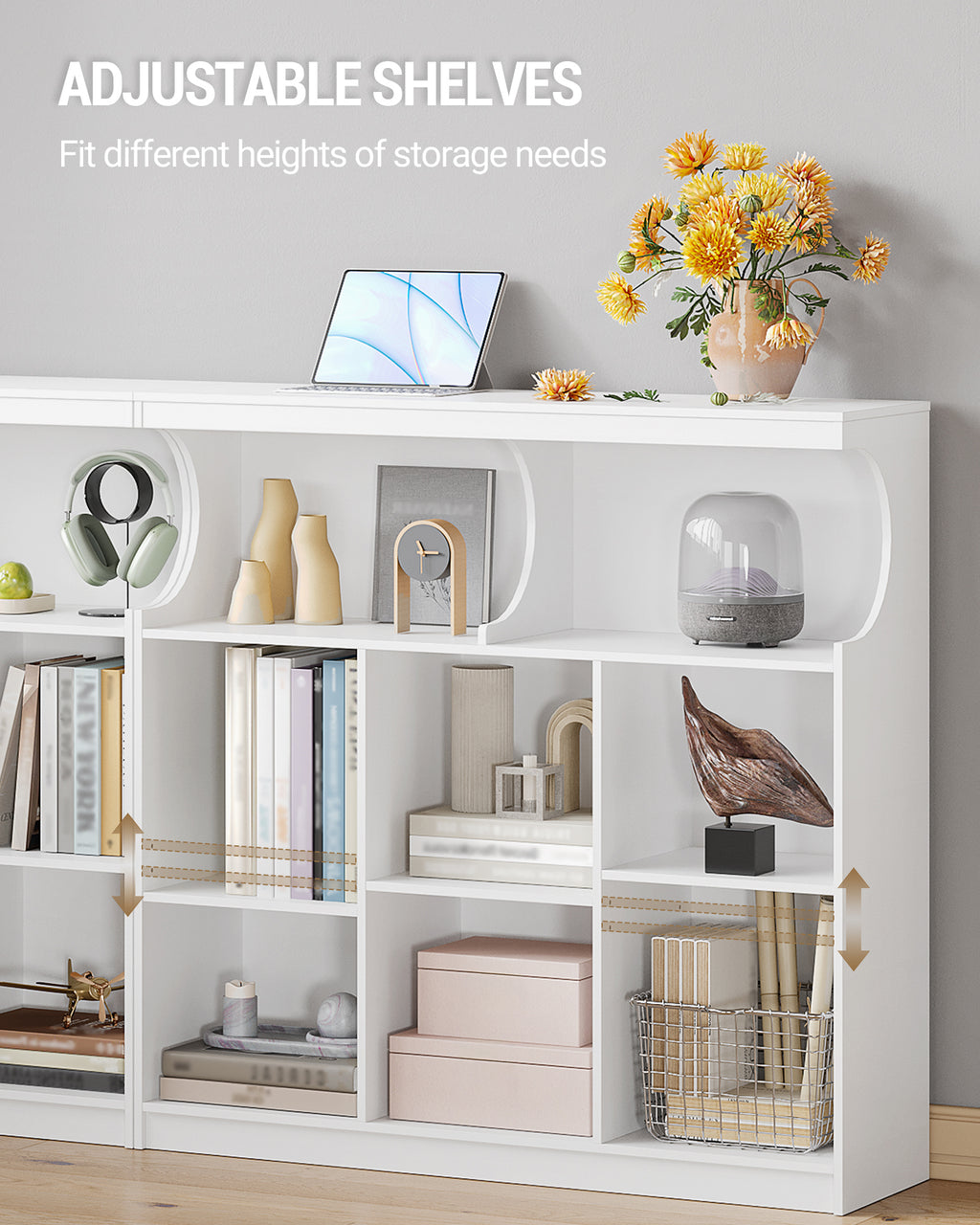 Hzuaneri Bookshelf, 8-Shelf Bookcase, Storage Shelf, Office Shelving, Freestanding Storage Shelf for Bedroom, Living Room, Study and Office 30 x 100 x 100 cm White BC33203X