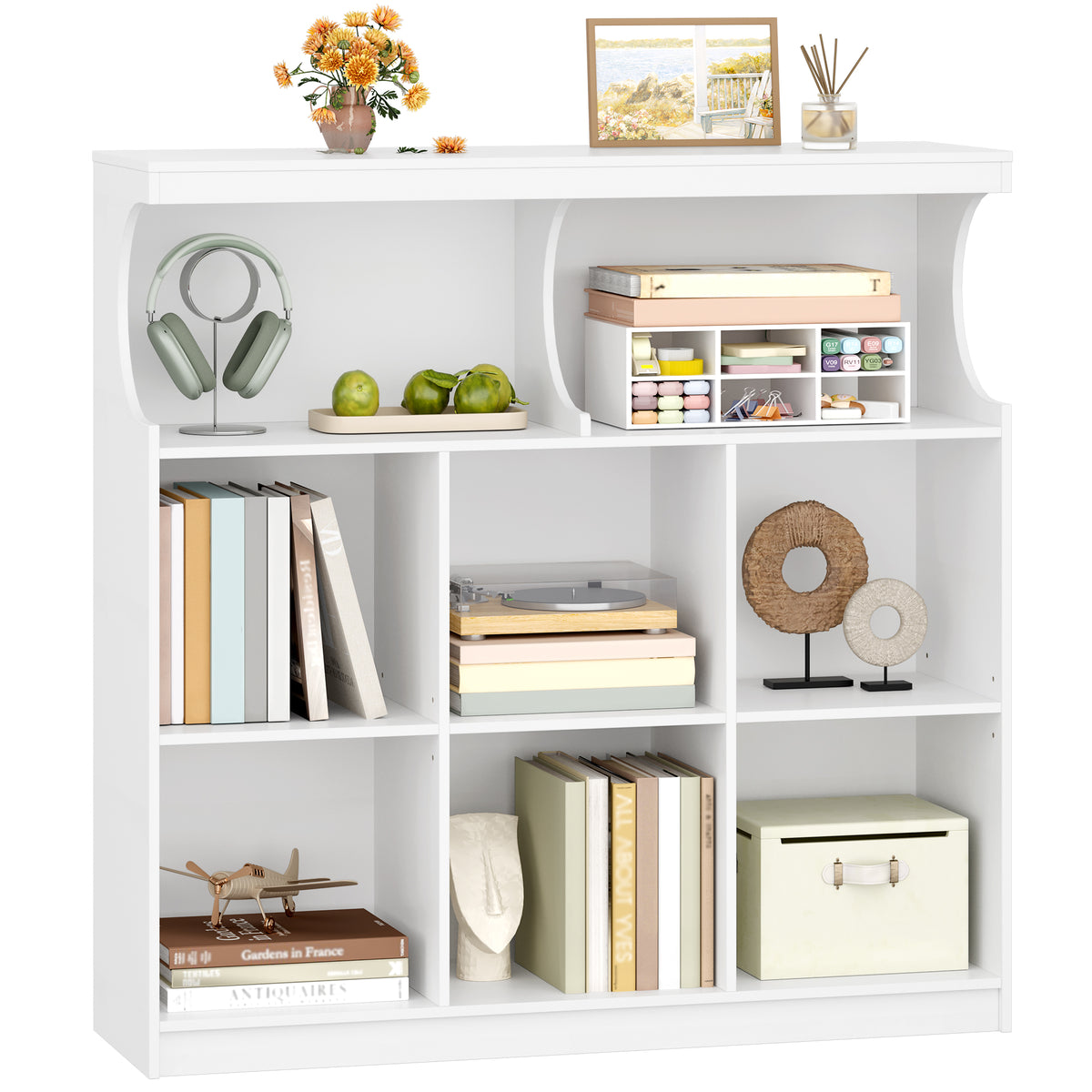 Hzuaneri Bookshelf, 8-Shelf Bookcase, Storage Shelf, Office Shelving, Freestanding Storage Shelf for Bedroom, Living Room, Study and Office 30 x 100 x 100 cm White BC33203X