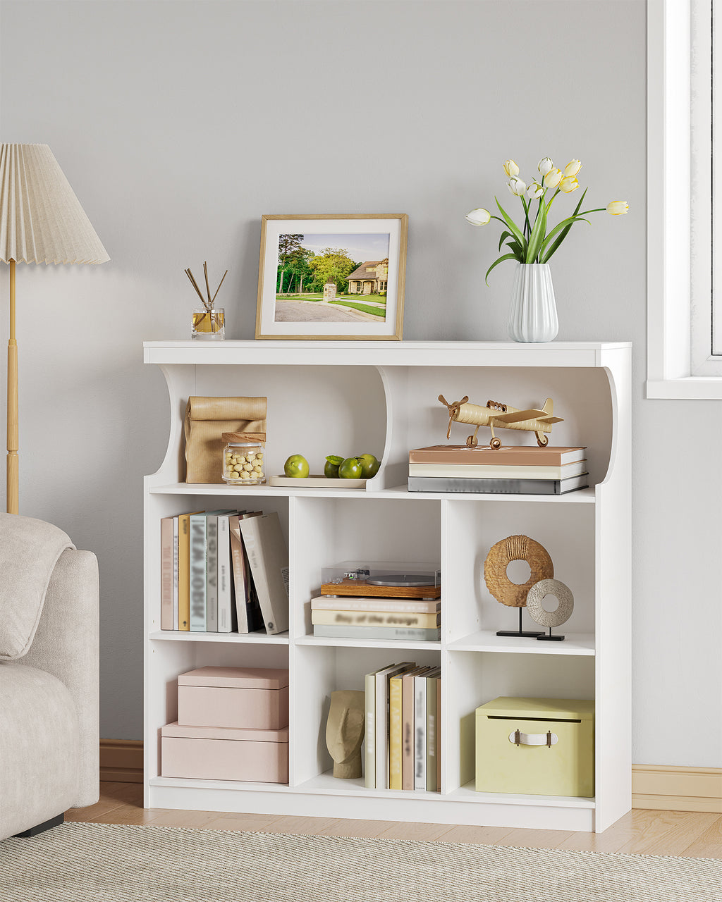 Hzuaneri Bookshelf, 8-Shelf Bookcase, Storage Shelf, Office Shelving, Freestanding Storage Shelf for Bedroom, Living Room, Study and Office 30 x 100 x 100 cm White BC33203X