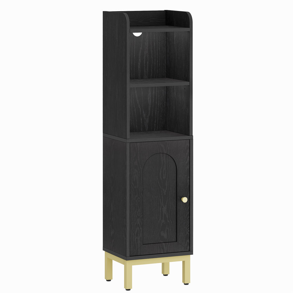 Hzuaneri Bathroom Cabinet, Small Corner Floor Cabinet with Door and Shelves, Narrow Toilet Paper Cabinets, Bathroom Organizer with Adjustable Shelf, for Small Spaces, Black, BC38204G