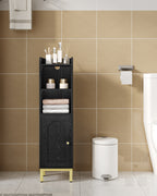 Hzuaneri Bathroom Cabinet, Small Corner Floor Cabinet with Door and Shelves, Narrow Toilet Paper Cabinets, Bathroom Organizer with Adjustable Shelf, for Small Spaces, Black, BC38204G