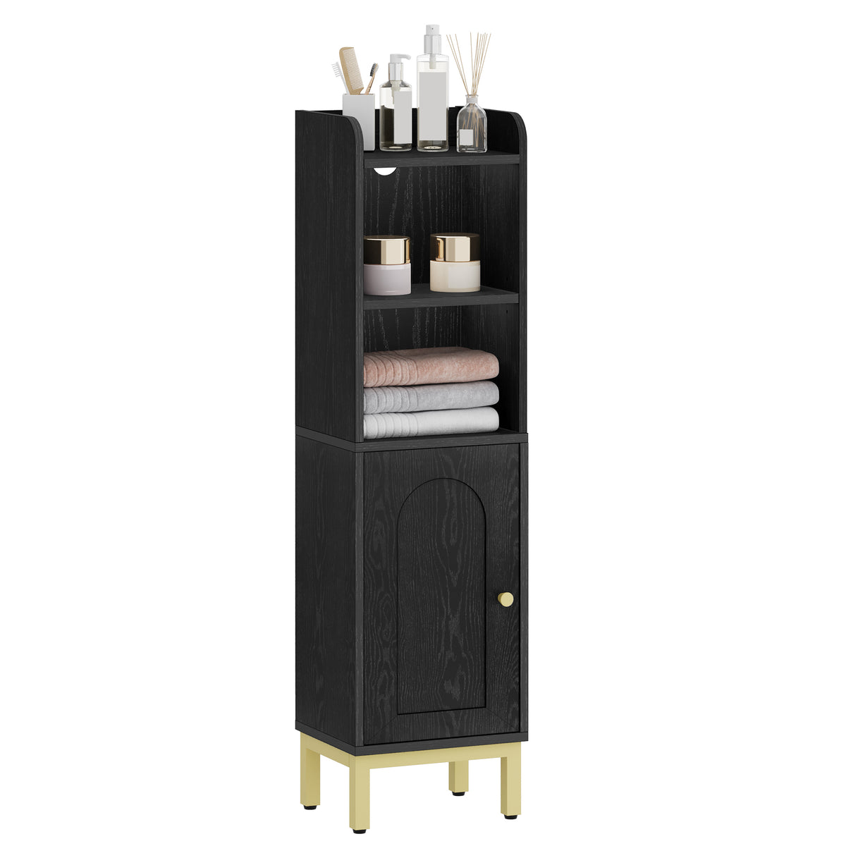Hzuaneri Bathroom Cabinet, Small Corner Floor Cabinet with Door and Shelves, Narrow Toilet Paper Cabinets, Bathroom Organizer with Adjustable Shelf, for Small Spaces, Black, BC38204G