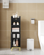 Hzuaneri Bathroom Cabinet, Small Corner Floor Cabinet with Door and Shelves, Narrow Toilet Paper Cabinets, Bathroom Organizer with Adjustable Shelf, for Small Spaces, Black, BC38204G