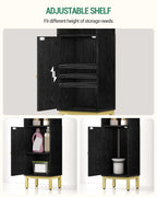 Hzuaneri Bathroom Cabinet, Small Corner Floor Cabinet with Door and Shelves, Narrow Toilet Paper Cabinets, Bathroom Organizer with Adjustable Shelf, for Small Spaces, Black, BC38204G