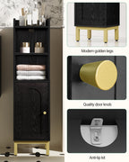 Hzuaneri Bathroom Cabinet, Small Corner Floor Cabinet with Door and Shelves, Narrow Toilet Paper Cabinets, Bathroom Organizer with Adjustable Shelf, for Small Spaces, Black, BC38204G