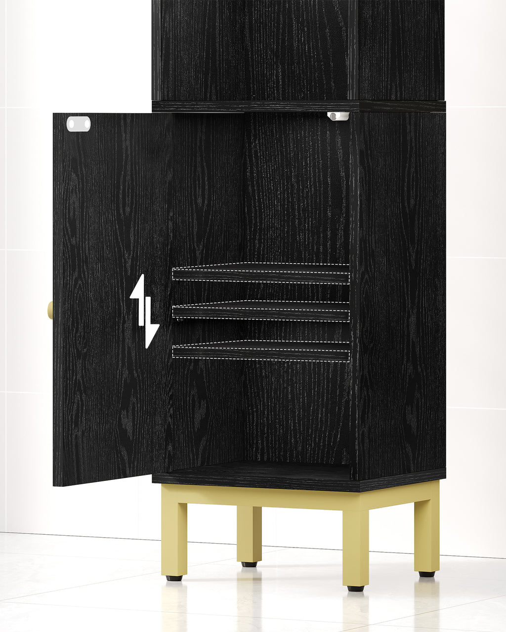 Hzuaneri Bathroom Cabinet, Small Corner Floor Cabinet with Door and Shelves, Narrow Toilet Paper Cabinets, Bathroom Organizer with Adjustable Shelf, for Small Spaces, Black, BC38204G