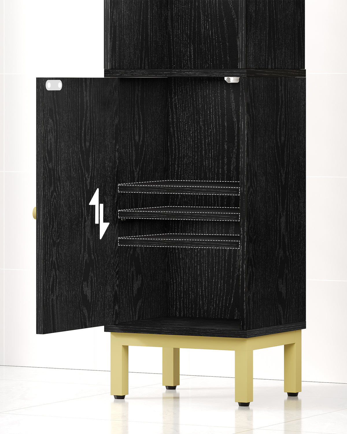 Hzuaneri Bathroom Cabinet, Small Corner Floor Cabinet with Door and Shelves, Narrow Toilet Paper Cabinets, Bathroom Organizer with Adjustable Shelf, for Small Spaces, Black, BC38204G