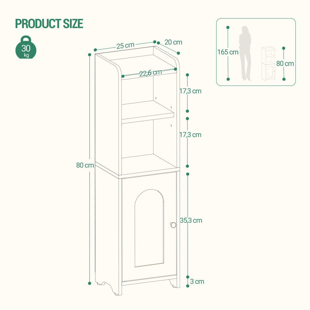 Hzuaneri Bathroom Cabinet, Bathroom Cabinet with Doors, Corner Cabinet with Adjustable Shelves, Organizer, Multipurpose Furniture, 20 x 25 x 80 cm, White BC39713X