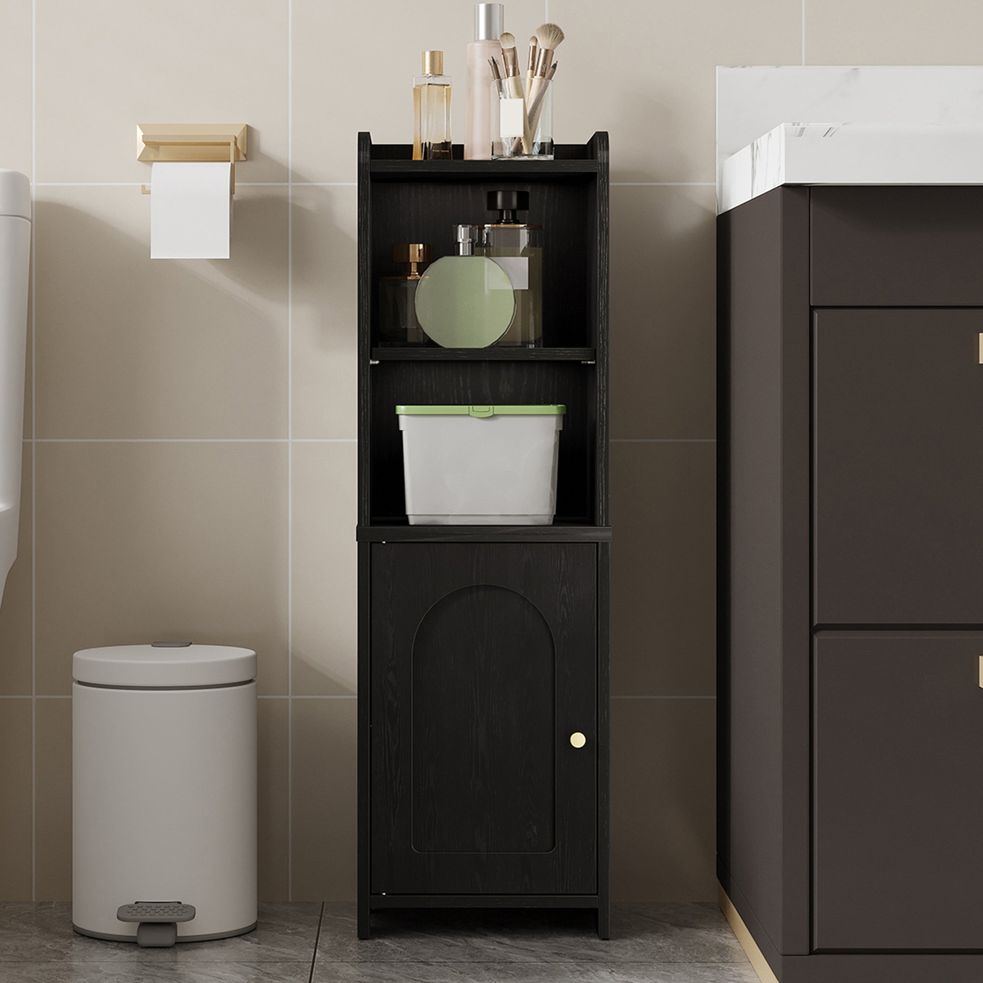 Hzuaneri Bathroom Cabinet, Storage Unit with Doors, Corner Cabinet with Adjustable Shelves, Toilet Cabinet, 20 x 25 x 80 cm, Black BC39704X