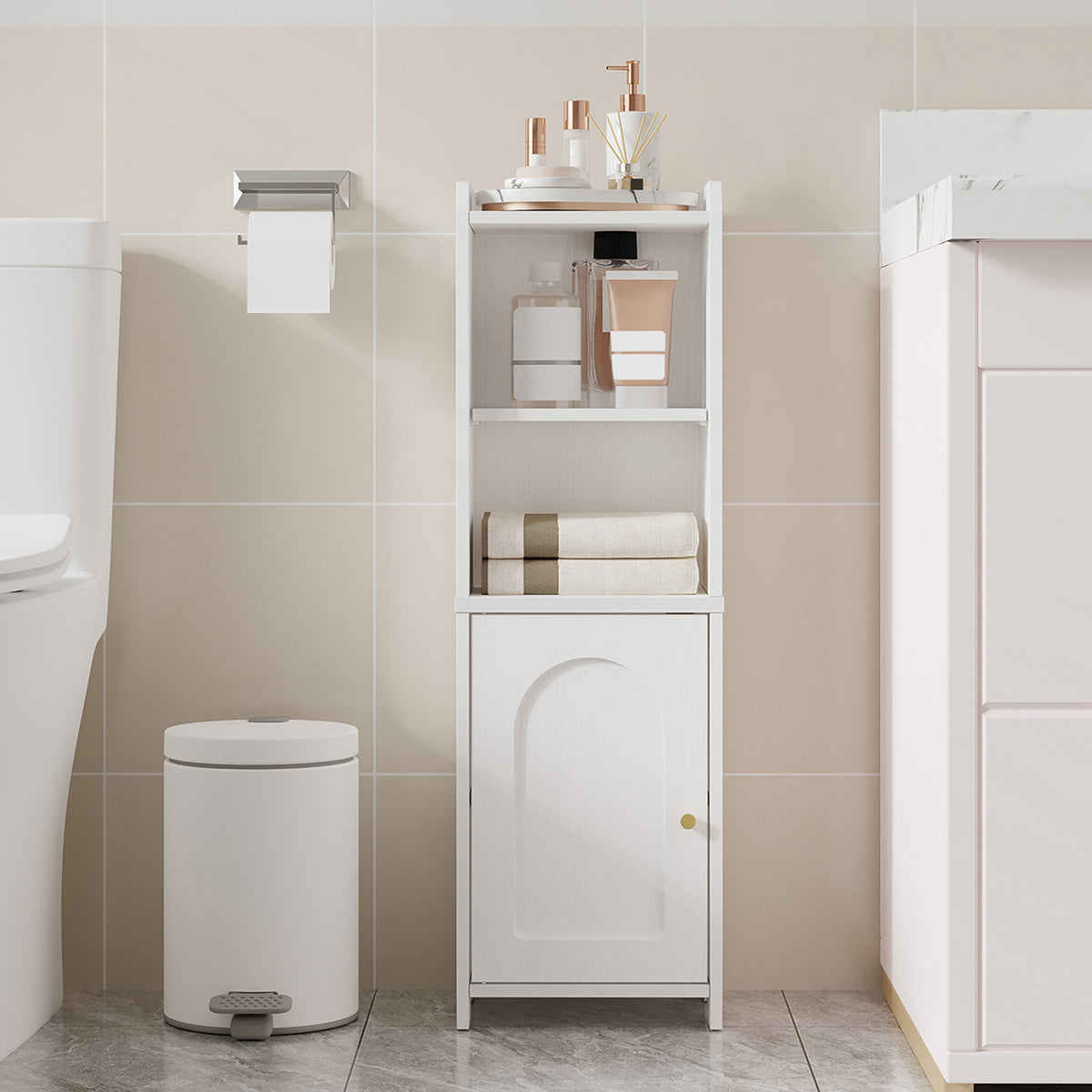 Hzuaneri Bathroom Cabinet, Bathroom Cabinet with Doors, Corner Cabinet with Adjustable Shelves, Organizer, Multipurpose Furniture, 20 x 25 x 80 cm, White BC39713X
