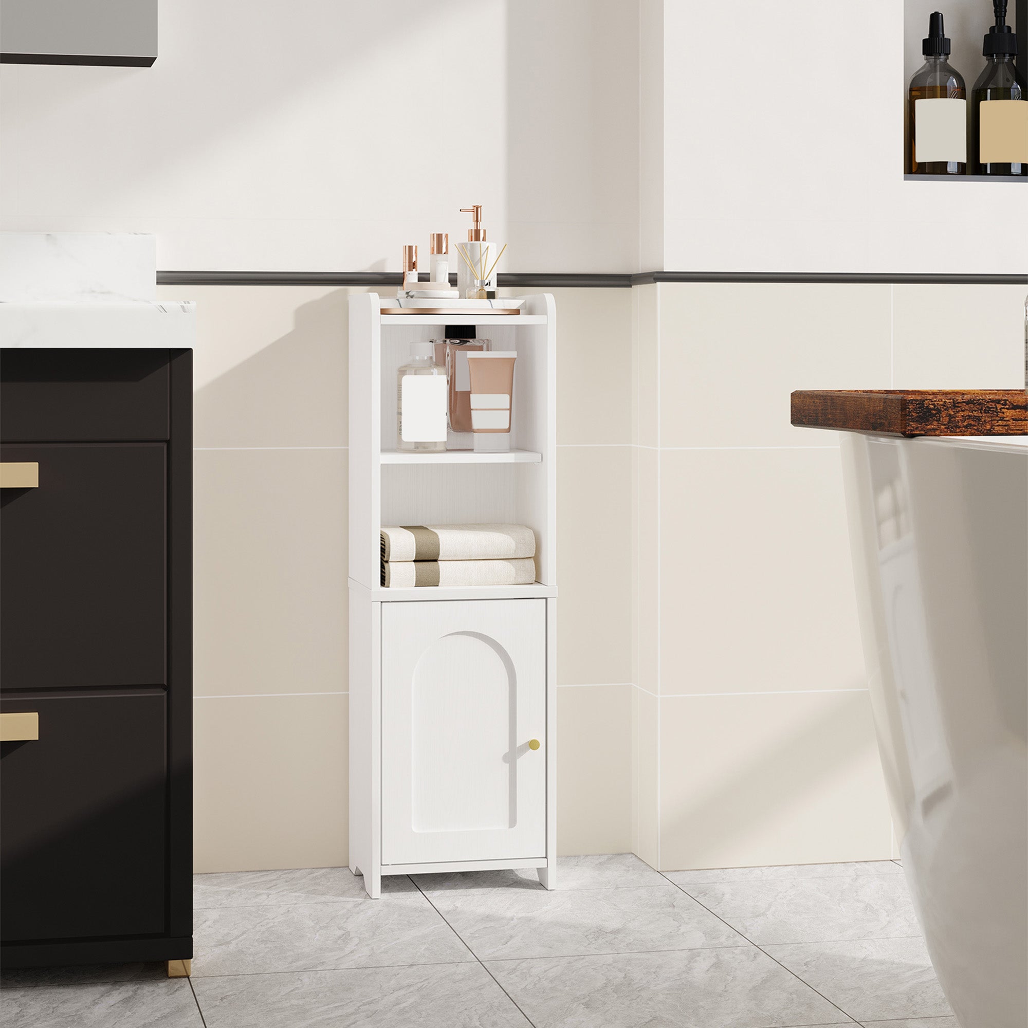 Hzuaneri Bathroom Cabinet, Bathroom Cabinet with Doors, Corner Cabinet with Adjustable Shelves, Organizer, Multipurpose Furniture, 20 x 25 x 80 cm, White BC39713X