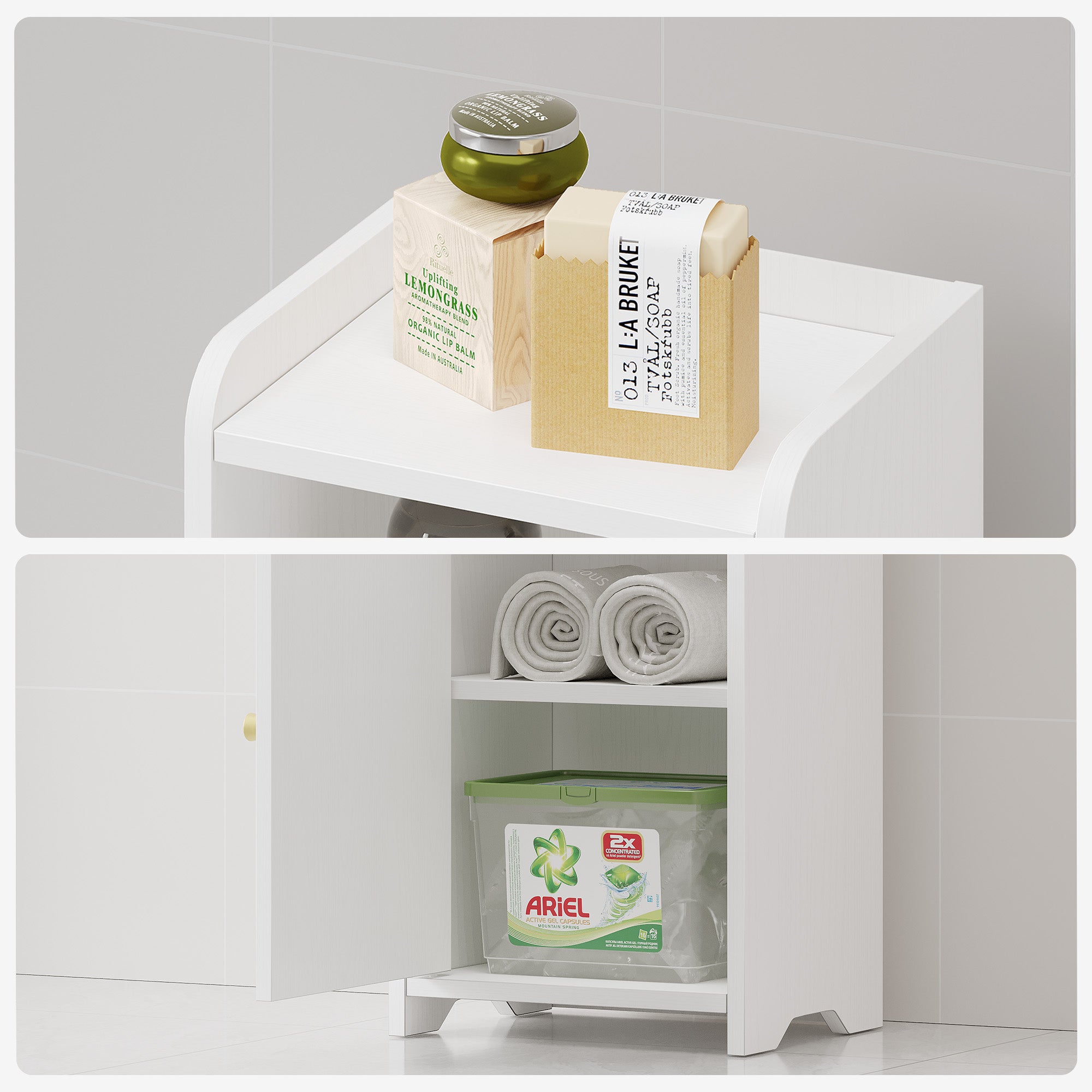 Hzuaneri Bathroom Cabinet, Bathroom Cabinet with Doors, Corner Cabinet with Adjustable Shelves, Organizer, Multipurpose Furniture, 20 x 25 x 80 cm, White BC39713X