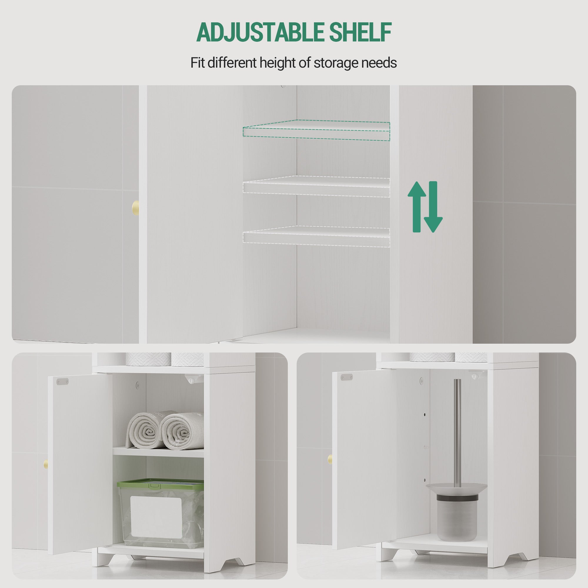 Hzuaneri Bathroom Cabinet, Bathroom Cabinet with Doors, Corner Cabinet with Adjustable Shelves, Organizer, Multipurpose Furniture, 20 x 25 x 80 cm, White BC39713X