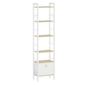 Hzuaneri bookcase, 6 vertical shelves with 1 fold-down fabric drawer and 4 hooks, open shelves, metal frame, for study, living room, white oak, 24 x 40 x 173 cm, BC40616W