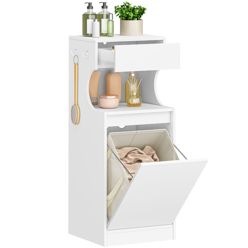 Hzuaneri Bathroom Cabinet with Laundry Basket, Slim Narrow Laundry Cabinet with Drawer and Removable Hamper, Storage Cabinet Unit for Bathroom, 40 x 40 x 100 cm, White, BC42003X
