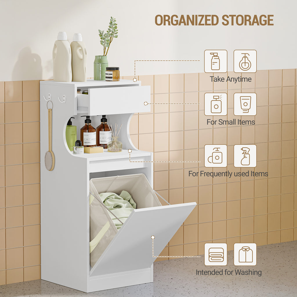 Hzuaneri Bathroom Cabinet with Laundry Basket, Slim Narrow Laundry Cabinet with Drawer and Removable Hamper, Storage Cabinet Unit for Bathroom, 40 x 40 x 100 cm, White, BC42003X