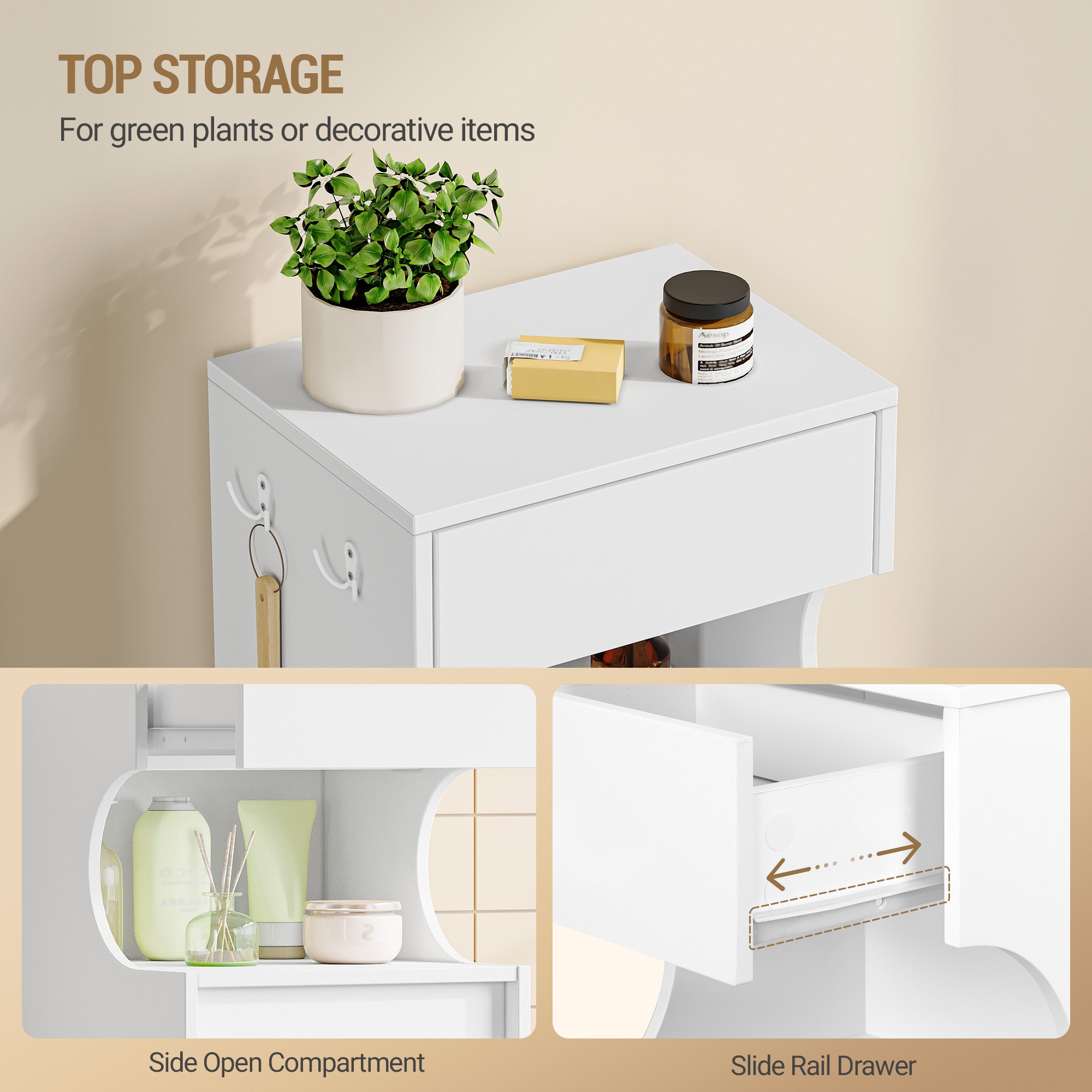 Hzuaneri Bathroom Cabinet with Laundry Basket, Slim Narrow Laundry Cabinet with Drawer and Removable Hamper, Storage Cabinet Unit for Bathroom, 40 x 40 x 100 cm, White, BC42003X