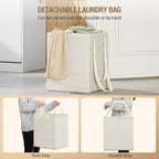 Hzuaneri Bathroom Cabinet with Laundry Basket, Slim Narrow Laundry Cabinet with Drawer and Removable Hamper, Storage Cabinet Unit for Bathroom, 40 x 40 x 100 cm, White, BC42003X