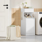 Hzuaneri Bathroom Cabinet with Laundry Basket, Slim Narrow Laundry Cabinet with Drawer and Removable Hamper, Storage Cabinet Unit for Bathroom, 40 x 40 x 100 cm, White, BC42003X