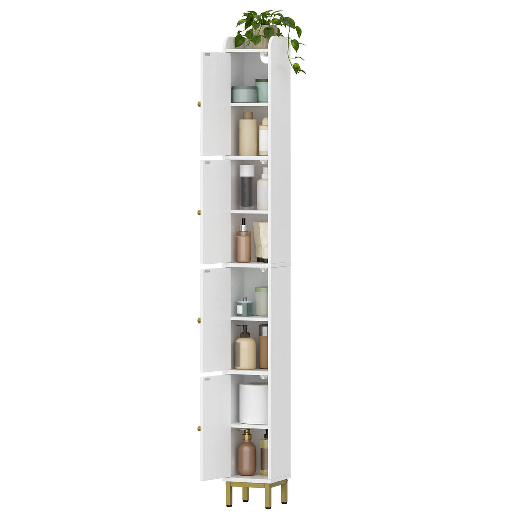 Hzuaneri Bathroom Cabinet, Tall Bathroom Cabinet with 4 Doors, Slim Bathroom Cabinet, Narrow Tall Bathroom Cabinet, Adjustable Shelves, Living Room, Kitchen, Bedroom, 20 x 20 x 180 cm, White BC42213G