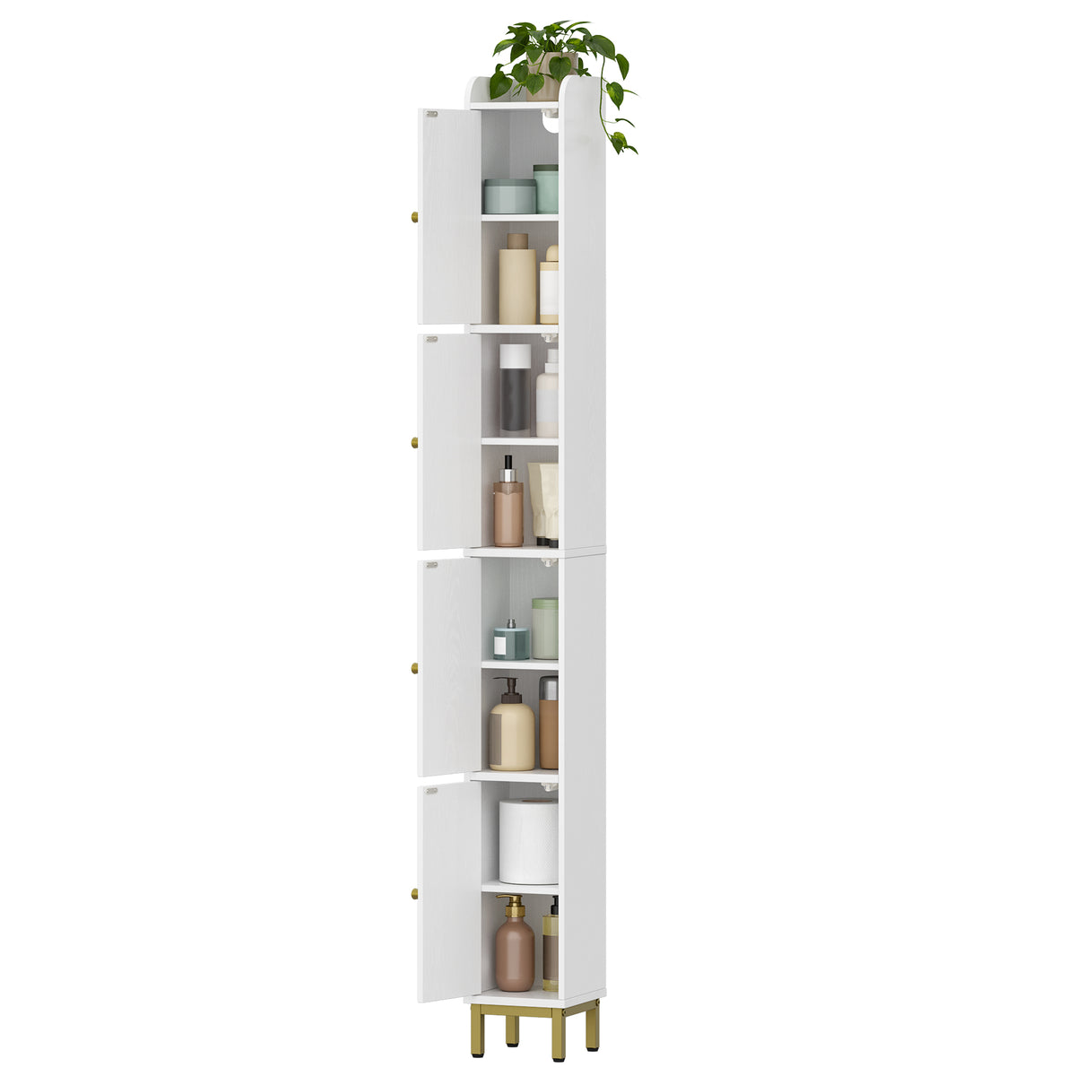 Hzuaneri Bathroom Cabinet, Tall Bathroom Cabinet with 4 Doors, Slim Bathroom Cabinet, Narrow Tall Bathroom Cabinet, Adjustable Shelves, Living Room, Kitchen, Bedroom, 20 x 20 x 180 cm, White BC42213G