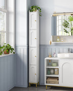Hzuaneri Bathroom Cabinet, Tall Bathroom Cabinet with 4 Doors, Slim Bathroom Cabinet, Narrow Tall Bathroom Cabinet, Adjustable Shelves, Living Room, Kitchen, Bedroom, 20 x 20 x 180 cm, White BC42213G