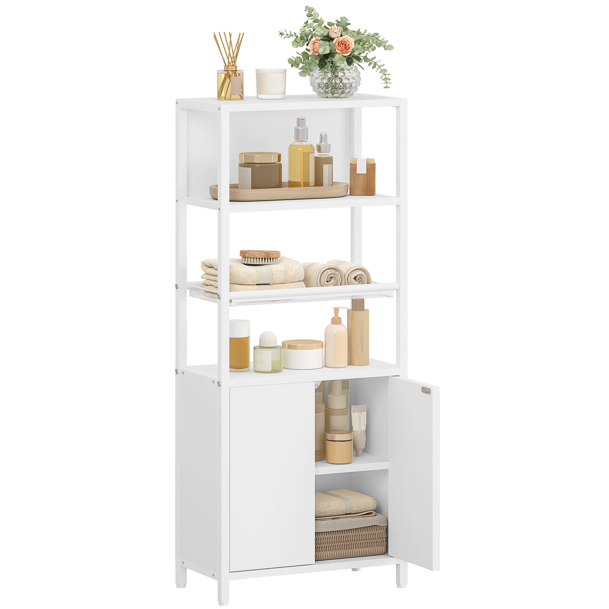 Hzuaneri Bathroom Storage Cabinet, Slim Bathroom Floor Cabinet with 2 Door and Adjustable Shelf, Wooden Freestanding Storage Unit for Living Room Dining Kitchen, 20 x 38 x 90 cm, White, BC42903W