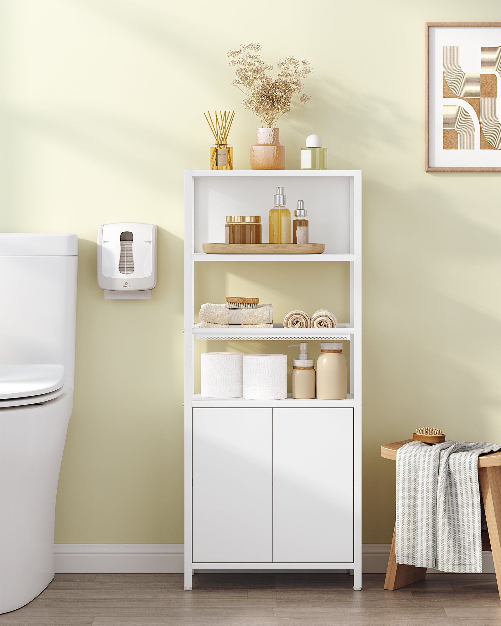 Hzuaneri Bathroom Storage Cabinet, Slim Bathroom Floor Cabinet with 2 Door and Adjustable Shelf, Wooden Freestanding Storage Unit for Living Room Dining Kitchen, 20 x 38 x 90 cm, White, BC42903W