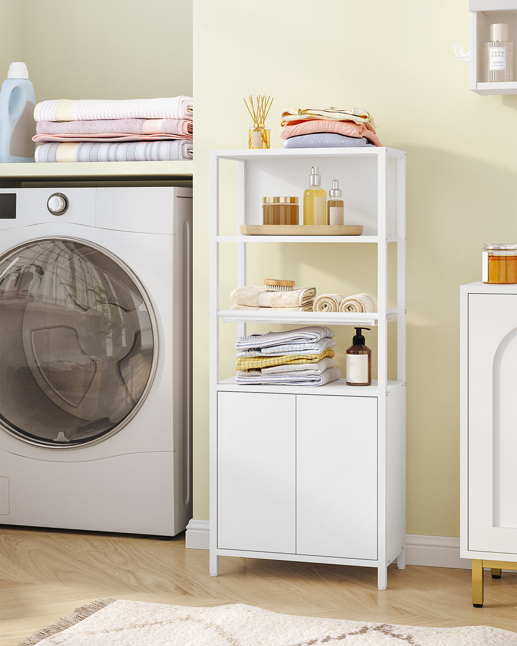 Hzuaneri Bathroom Storage Cabinet, Slim Bathroom Floor Cabinet with 2 Door and Adjustable Shelf, Wooden Freestanding Storage Unit for Living Room Dining Kitchen, 20 x 38 x 90 cm, White, BC42903W