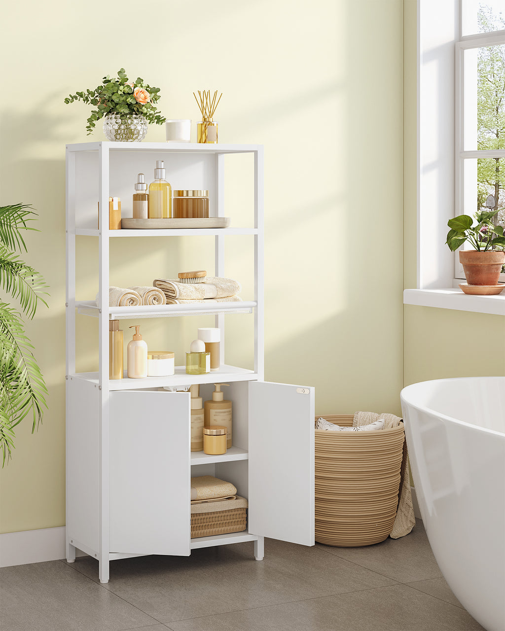 Hzuaneri Bathroom Storage Cabinet, Slim Bathroom Floor Cabinet with 2 Door and Adjustable Shelf, Wooden Freestanding Storage Unit for Living Room Dining Kitchen, 20 x 38 x 90 cm, White, BC42903W