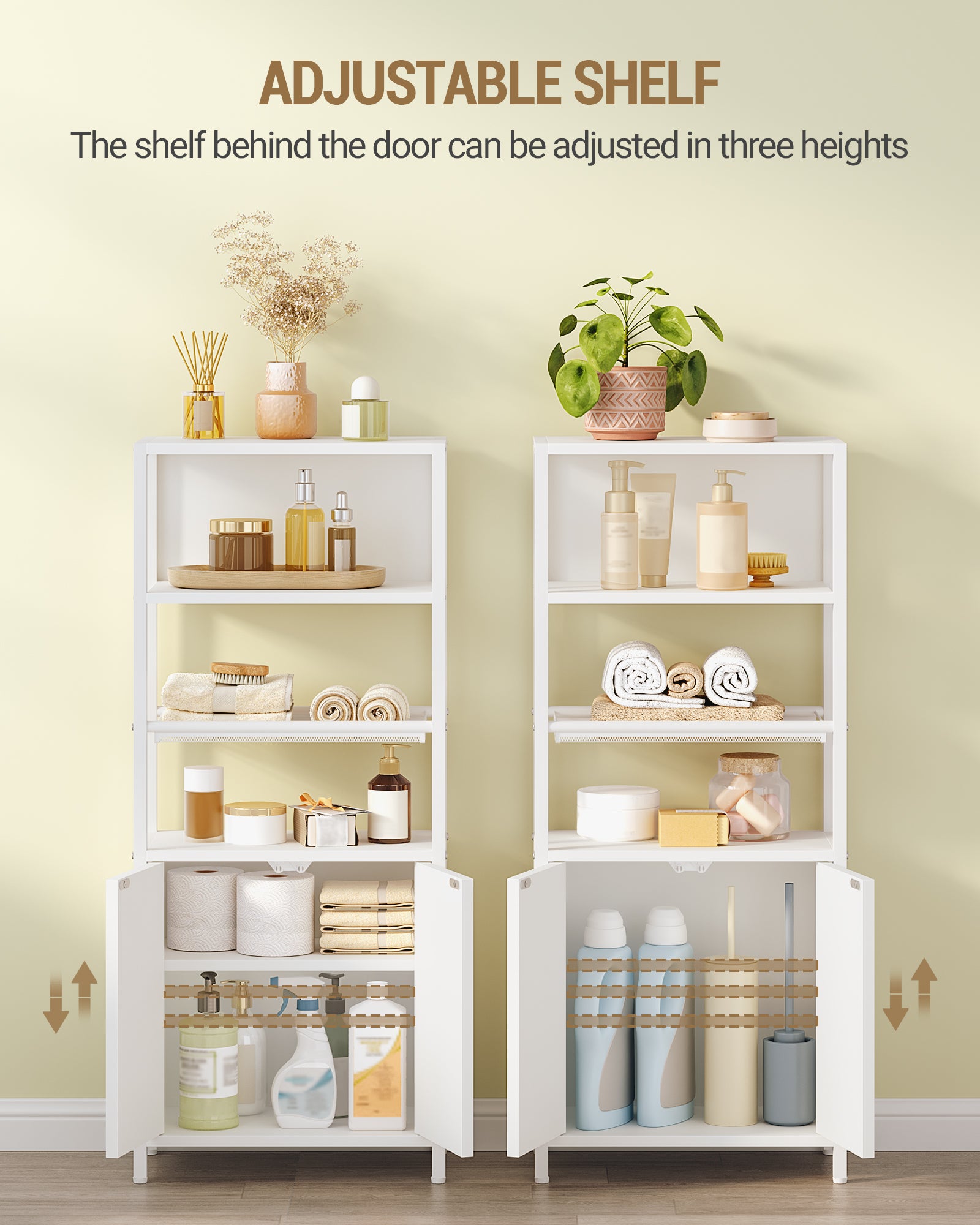 Hzuaneri Bathroom Storage Cabinet, Slim Bathroom Floor Cabinet with 2 Door and Adjustable Shelf, Wooden Freestanding Storage Unit for Living Room Dining Kitchen, 20 x 38 x 90 cm, White, BC42903W
