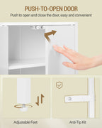 Hzuaneri Bathroom Storage Cabinet, Slim Bathroom Floor Cabinet with 2 Door and Adjustable Shelf, Wooden Freestanding Storage Unit for Living Room Dining Kitchen, 20 x 38 x 90 cm, White, BC42903W
