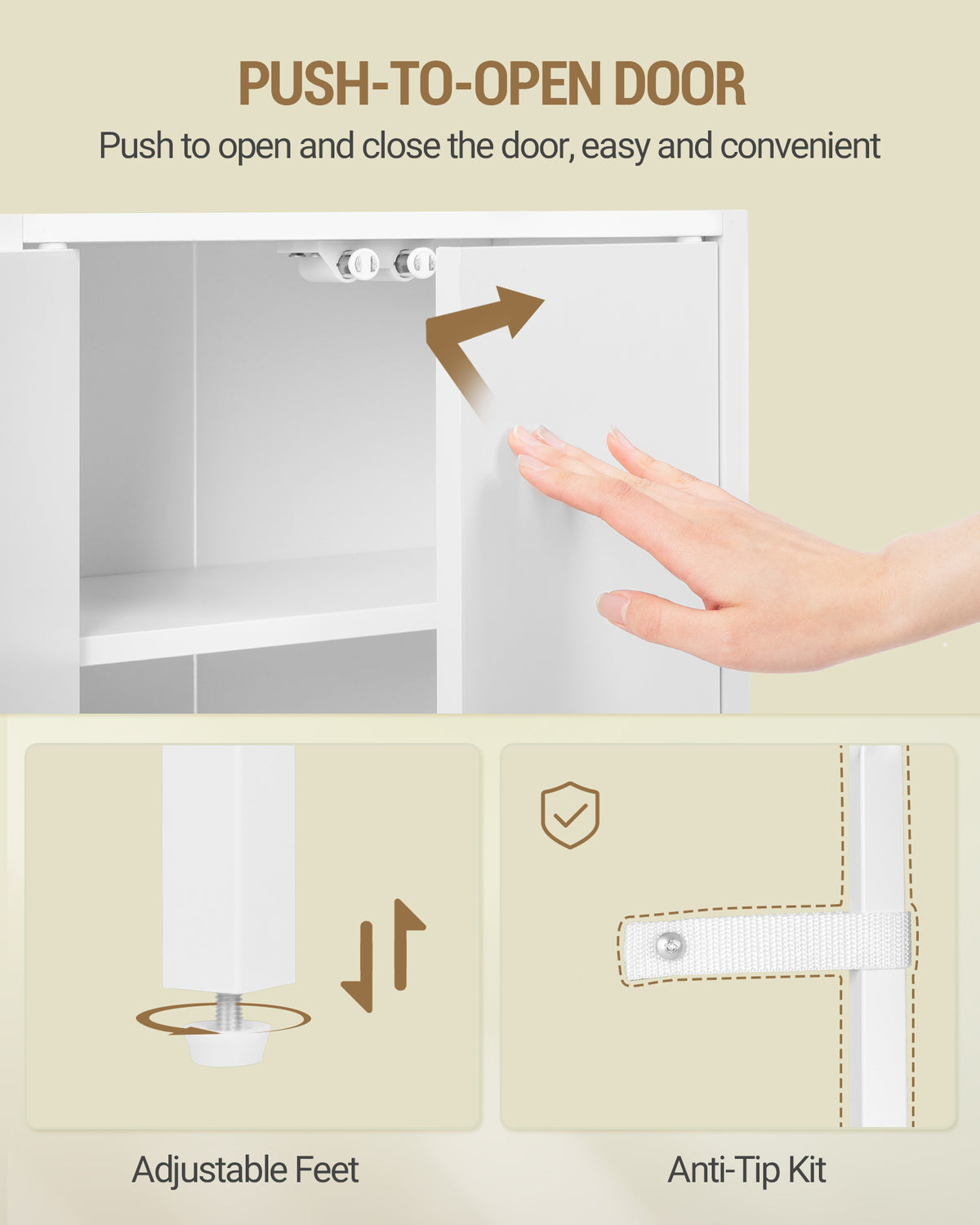 Hzuaneri Bathroom Storage Cabinet, Slim Bathroom Floor Cabinet with 2 Door and Adjustable Shelf, Wooden Freestanding Storage Unit for Living Room Dining Kitchen, 20 x 38 x 90 cm, White, BC42903W