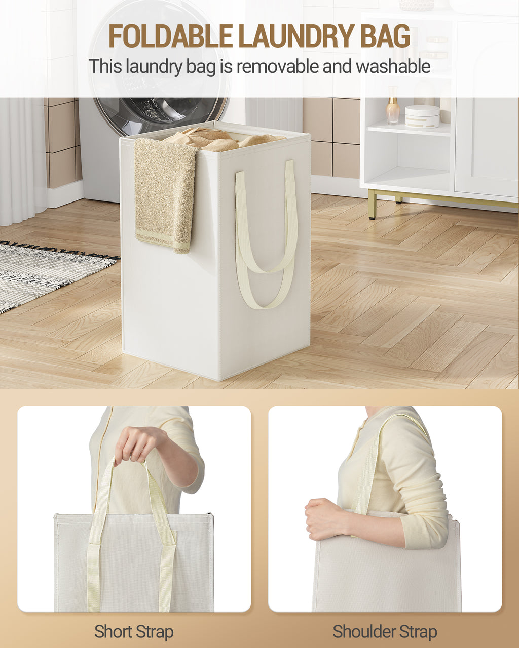 Hzuaneri Bathroom Cabinet with Laundry Basket, Laundry Cabinet with Drawer and Open Storage Space, Bathroom Cabinet with Laundry Hamper for Bathroom, Laundry Room, 40 x 40 x 174 cm, White BC43013X