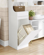 Hzuaneri Bathroom Cabinet with Laundry Basket, Laundry Cabinet with Drawer and Open Storage Space, Bathroom Cabinet with Laundry Hamper for Bathroom, Laundry Room, 40 x 40 x 174 cm, White BC43013X
