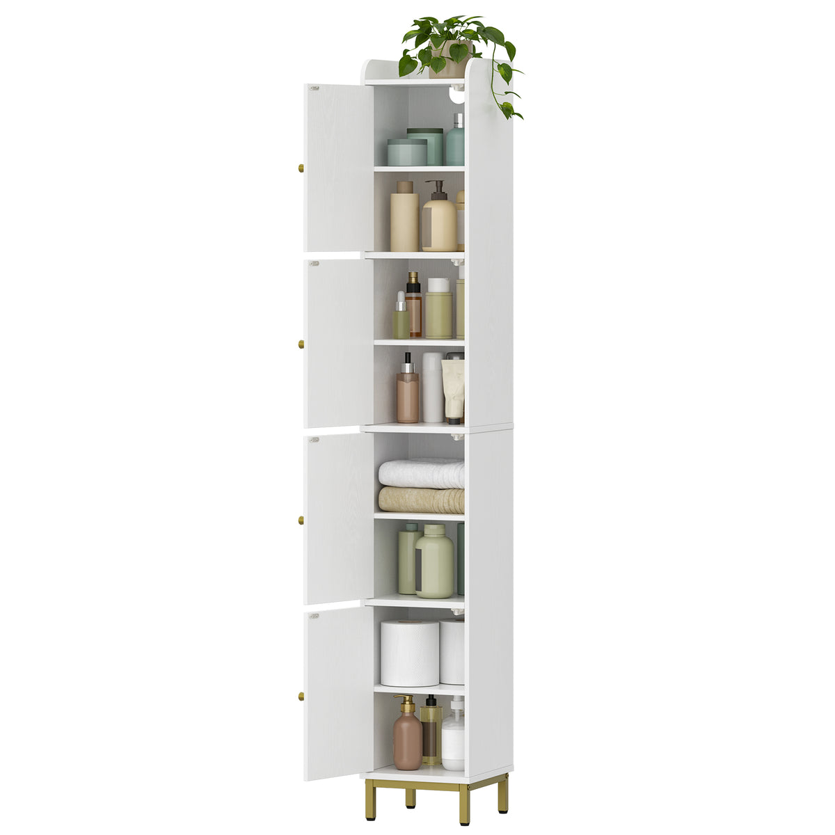 Hzuaneri Bathroom Cabinet, Tall Bathroom Cabinet with 4 Doors, Slim Bathroom Cabinet, White BC43313G