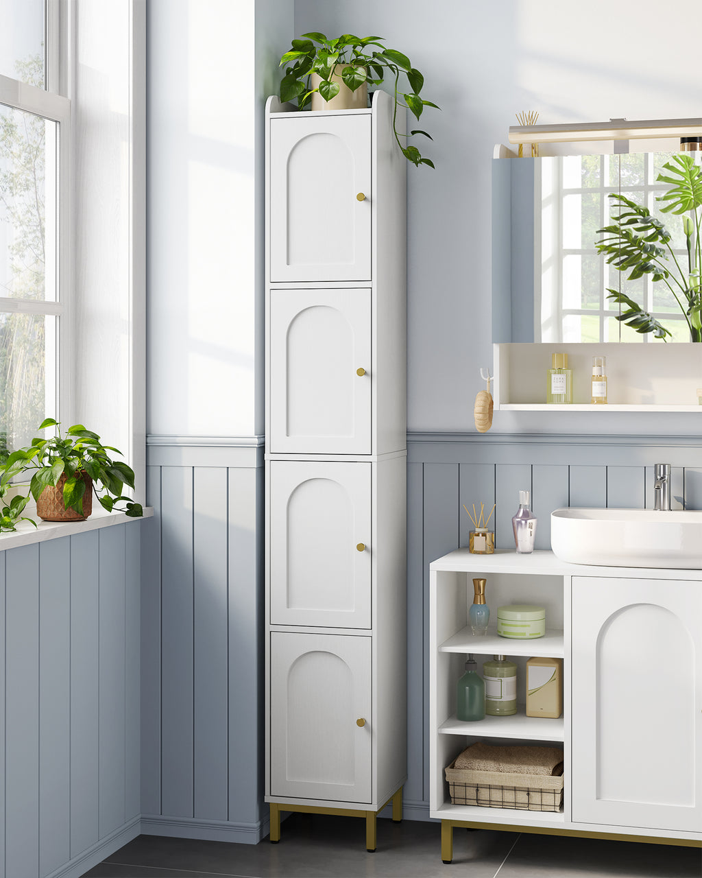 Hzuaneri Bathroom Cabinet, Tall Bathroom Cabinet with 4 Doors, Slim Bathroom Cabinet, White BC43313G