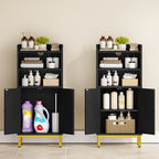 Hzuaneri Bathroom Storage Cabinet, Slim Bathroom Floor Cabinet with 2 Door and Adjustable Shelf, Wooden Freestanding Storage Unit for Dining Kitchen Living Room, Black, BC48204G