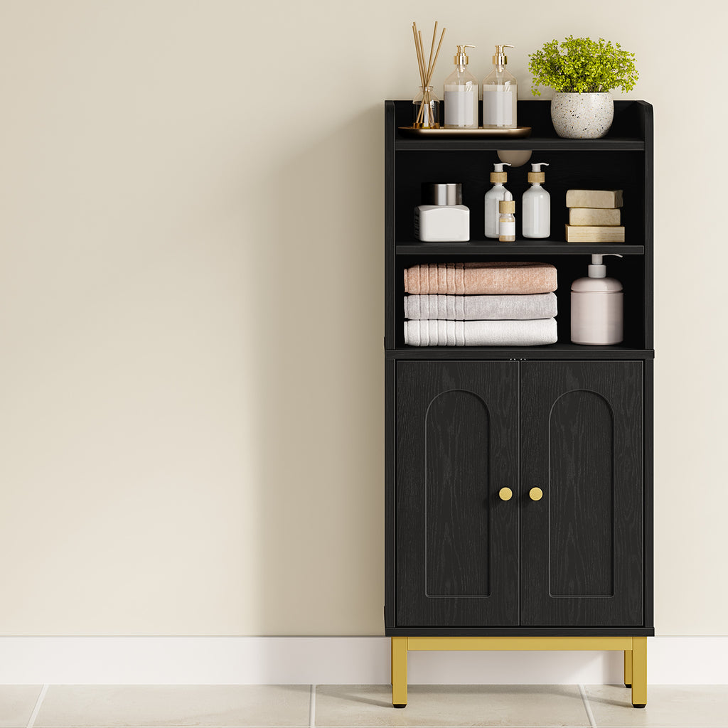 Hzuaneri Bathroom Storage Cabinet, Slim Bathroom Floor Cabinet with 2 Door and Adjustable Shelf, Wooden Freestanding Storage Unit for Dining Kitchen Living Room, Black, BC48204G