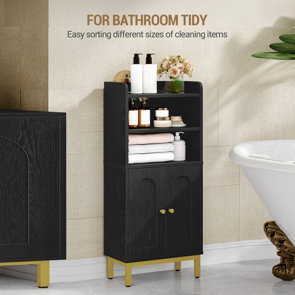 Hzuaneri Bathroom Storage Cabinet, Slim Bathroom Floor Cabinet with 2 Door and Adjustable Shelf, Wooden Freestanding Storage Unit for Dining Kitchen Living Room, Black, BC48204G