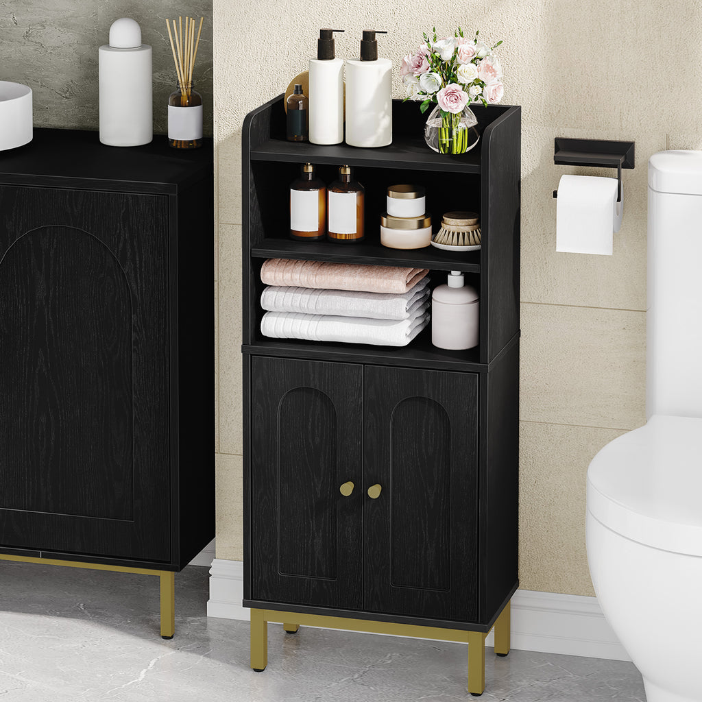 Hzuaneri Bathroom Storage Cabinet, Slim Bathroom Floor Cabinet with 2 Door and Adjustable Shelf, Wooden Freestanding Storage Unit for Dining Kitchen Living Room, Black, BC48204G