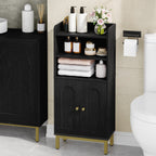 Hzuaneri Bathroom Storage Cabinet, Slim Bathroom Floor Cabinet with 2 Door and Adjustable Shelf, Wooden Freestanding Storage Unit for Dining Kitchen Living Room, Black, BC48204G