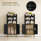 Hzuaneri Bathroom Storage Cabinet, Slim Bathroom Floor Cabinet with 2 Door and Adjustable Shelf, Wooden Freestanding Storage Unit for Dining Kitchen Living Room, Black, BC48204G